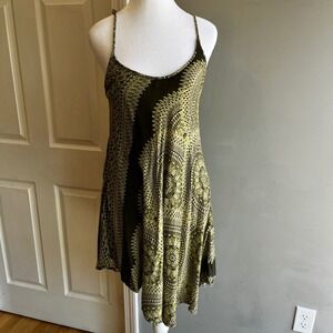 India Boutique Green Patterned Sun Dress Sleeveless Casual Lightweight Dress